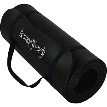 HemingWeigh 1 Inch Extra Thick Non Slip Yoga Mat - Exercise Mats for Home Workouts, Black (70"L x 23...