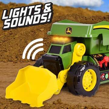 John Deere 18’’ 2-N-1 Dig Rig Toy Dump Truck and Front Loader with Lights, Sound and Motor with ...