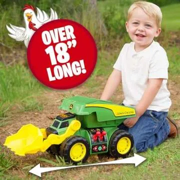 John Deere 18’’ 2-N-1 Dig Rig Toy Dump Truck and Front Loader with Lights, Sound and Motor with Dual Joystick Controllers, Extra Large Construction Truck, Sturdy Plastic, Birthday Gift, 3+