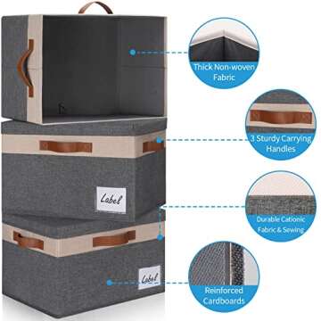 GhvyenntteS Fabric Storage Bins with Lids 3 Pack, Large Fabric Storage Baskets with Lid and Handles, Foldable Closet Organizers and Storage boxes with Label Window for Home (Beige, 15" x 11" x 9.7")