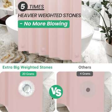 AmazerBath Light Pink Shower Curtain Plastic 72x72 Inches, Premium PEVA Shower Curtain Pink, 8G Heav...