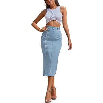 ELSTAROA Women's Casual High Waisted Solid Button Up Denim Jean Skirt