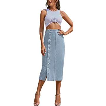 ELSTAROA Women's Casual High Waisted Solid Button Up Denim Jean Skirt