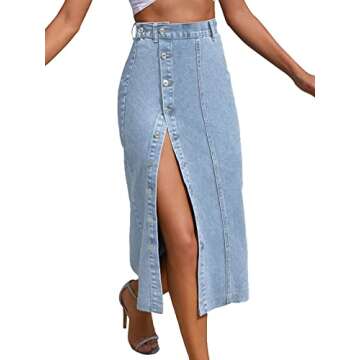 ELSTAROA Women's Casual High Waisted Solid Button Up Denim Jean Skirt