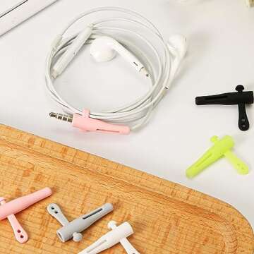 KINBOM 10pcs Headphone Cord Protector, Wired Headphone Cord Protector Data Cable Winder Cable Protector 2 in 1 Silicone Case for Most Headphone 3.5 Round Plugs