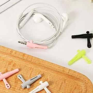 KINBOM 10pcs Headphone Cord Protector, Wired Headphone Cord Protector Data Cable Winder Cable Protector 2 in 1 Silicone Case for Most Headphone 3.5 Round Plugs