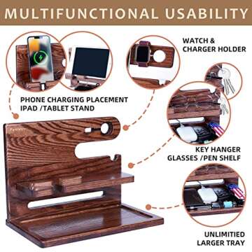 Funistree Gifts for Men Dad, Valentines Day Gifts for Him, Wood Phone Docking Station, Anniversary B...