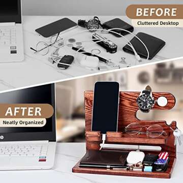 Funistree Gifts for Men Dad, Valentines Day Gifts for Him, Wood Phone Docking Station, Anniversary Birthday Gifts for Husband Boyfriend from Wife, Men Nightstand Organizer Presents Ideas for Boyfriend