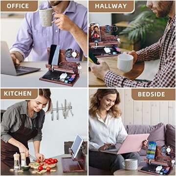 Funistree Gifts for Men Dad, Valentines Day Gifts for Him, Wood Phone Docking Station, Anniversary Birthday Gifts for Husband Boyfriend from Wife, Men Nightstand Organizer Presents Ideas for Boyfriend