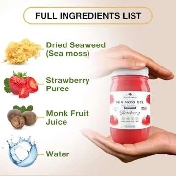 TrueSeaMoss Wildcrafted Irish Sea Moss Gel - Made with Premium Sea Vegetables - Vegan-Friendly, Supports Digestive Health - Made in USA (Strawberry, Pack of 1)