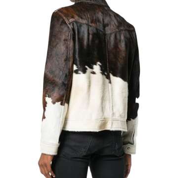 HAM LEATHERS Men's Real Cow Hair on Leather Jacket, Cow Skin Print Pony Skin Coat, Casual (US, Alpha...