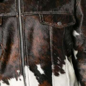 HAM LEATHERS Men's Real Cow Hair on Leather Jacket, Cow Skin Print Pony Skin Coat, Casual (US, Alpha, X-Large, Regular, Regular, Multi-Color)