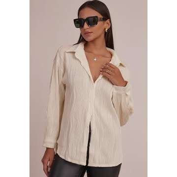 CHYRII Women's Elegant Textured Long Sleeve Shirt for Work & Casual Outings