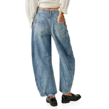 PLNOTME Women's Baggy Boyfriend Jeans Vintage Wide Leg Mid Rise Barrel Denim Ankle Pants