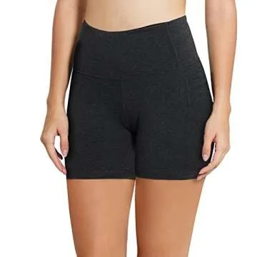 BALEAF Biker Shorts Women Yoga Gym Workout Spandex Running Volleyball Tummy Control Compression with Pockets 5" Charcoal M