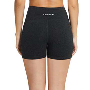 BALEAF Biker Shorts Women Yoga Gym Workout Spandex Running Volleyball Tummy Control Compression with Pockets 5" Charcoal M