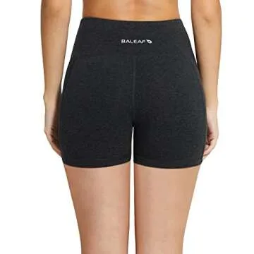 BALEAF Biker Shorts Women Yoga Gym Workout Spandex Running Volleyball Tummy Control Compression with Pockets 5" Charcoal M