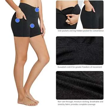 BALEAF Biker Shorts Women Yoga Gym Workout Spandex Running Volleyball Tummy Control Compression with Pockets 5" Charcoal M