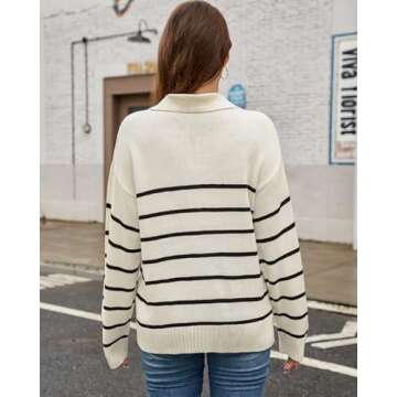 ULLECICE Womens Sweaters 2024 Fall Casual Long Sleeve V Neck Lightweight Pullover Tops Striped Cropp...