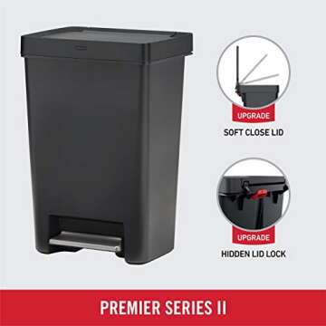 Rubbermaid Premier Series II Step-on Trash Can for Home and Kitchen, with Lid Lock and Slow Close, 1...