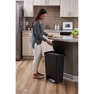 Rubbermaid Premier Series II Step-on Trash Can for Home and Kitchen, with Lid Lock and Slow Close, 13 Gallon, Charcoal, for Home/Kitchen/Hotel/Lobby/Office