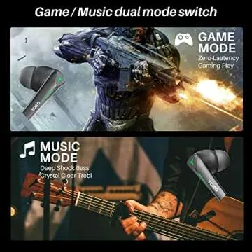 TOZO G1 Wireless Earbuds Bluetooth 5.3 Headphones with 45ms Ultra Low-Latency and Cool Breathing Light Ergonomic Design Gaming Deep Bass Music Mode Headset Built-in Micro Stereo Sound Black