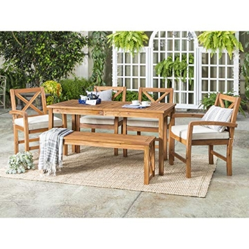 Walker Edison Delray 6 Piece Acacia Wood Outdoor Dining Set