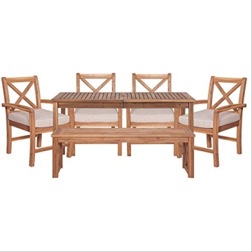 Walker Edison Delray 6 Piece Acacia Wood Outdoor Dining Set