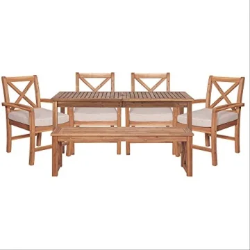 Walker Edison Delray 6 Piece Acacia Wood Outdoor Dining Set