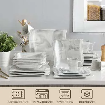 MALACASA 30-Piece Dinnerware Set for 6 - Elegant & Durable