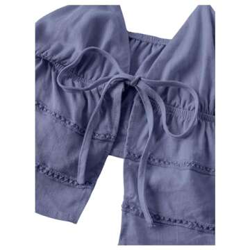 OYOANGLE Women's Spaghetti Strap Deep V Neck Cami Crop Tops Tie Front Cami Sleeveless Peplum Top