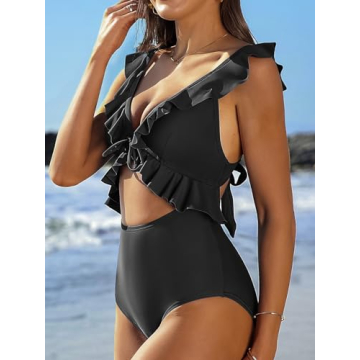 Stylish SOCIALA Women's Ruffle One Piece Swimsuit