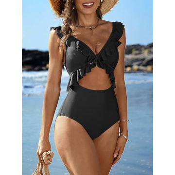 Stylish SOCIALA Women's Ruffle One Piece Swimsuit