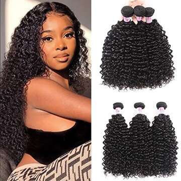 Beauty Forever Malaysian Curly Hair Bundles Human Hair Weave 3 Bundles 16 16 16 Inch #1B Color, 8A G...