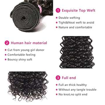 Beauty Forever Malaysian Curly Hair Bundles Human Hair Weave 3 Bundles 16 16 16 Inch #1B Color, 8A Grade Virgin Remy Jerry Curly Human Hair Bundles Natural Color Hair Extensions