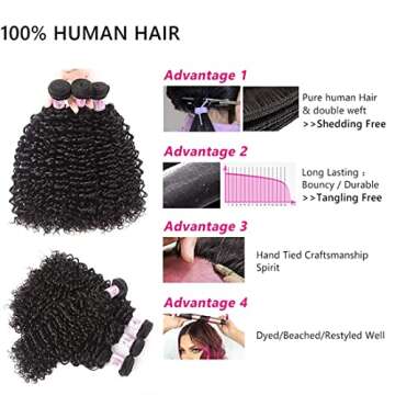 Beauty Forever Malaysian Curly Hair Bundles Human Hair Weave 3 Bundles 16 16 16 Inch #1B Color, 8A Grade Virgin Remy Jerry Curly Human Hair Bundles Natural Color Hair Extensions