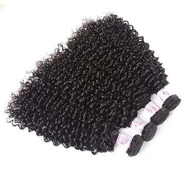 Beauty Forever Malaysian Curly Hair Bundles Human Hair Weave 3 Bundles 16 16 16 Inch #1B Color, 8A Grade Virgin Remy Jerry Curly Human Hair Bundles Natural Color Hair Extensions