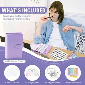 Nicecho Budget Binder, Money Organizer Cash Envelopes for Budgeting, Budget Binder with Zipper Envelopes and Expense Budget Sheets, Waterproof PU Leather A6 Binder for Money Saving Planner …