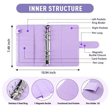 Nicecho Budget Binder, Money Organizer Cash Envelopes for Budgeting, Budget Binder with Zipper Envelopes and Expense Budget Sheets, Waterproof PU Leather A6 Binder for Money Saving Planner …