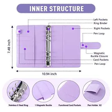 Nicecho Budget Binder, Money Organizer Cash Envelopes for Budgeting, Budget Binder with Zipper Envelopes and Expense Budget Sheets, Waterproof PU Leather A6 Binder for Money Saving Planner …