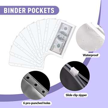 Nicecho Budget Binder, Money Organizer Cash Envelopes for Budgeting, Budget Binder with Zipper Envelopes and Expense Budget Sheets, Waterproof PU Leather A6 Binder for Money Saving Planner …