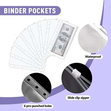 Nicecho Budget Binder, Money Organizer Cash Envelopes for Budgeting, Budget Binder with Zipper Envelopes and Expense Budget Sheets, Waterproof PU Leather A6 Binder for Money Saving Planner …