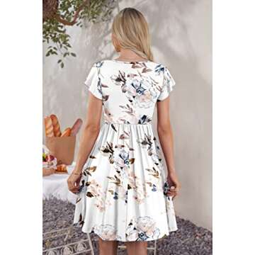 WNEEDU Women Summer Dresses Sleeveless Casual Loose Swing Button Down Midi Dress with Pockets(Floral White,M)