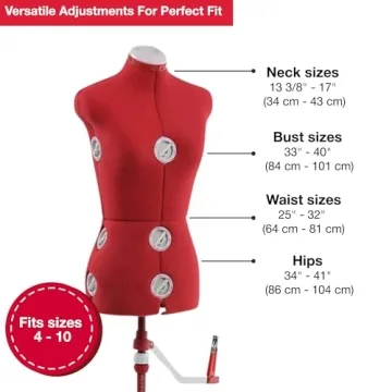 SINGER Adjustable Red Dress Form for Sizes 4-10