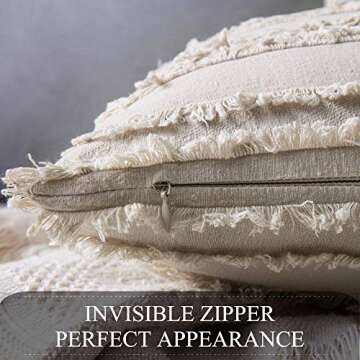 MIULEE Set of 2 Decorative Boho Throw Pillow Covers Linen Striped Jacquard Pattern Cushion Covers for Sofa Couch Living Room Bedroom 16x16 Inch Beige