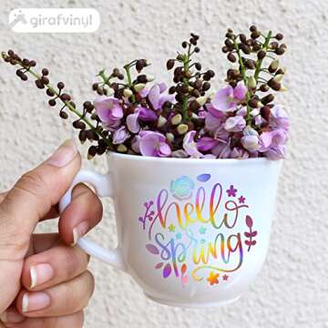 GIRAFVINYL Rose Gold Holographic Vinyl Permanent, Rose Gold Permanent Vinyl 6 Sheets Rose Pink Adhesive Vinyl for DIY Cup, Home, Car Christmas Decorations, 12" x 12"