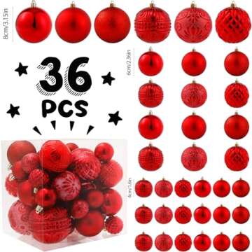 Red Christmas Ball Ornaments Christmas Tree Decorations 36pcs Shatterproof Christmas Ornaments Set w...
