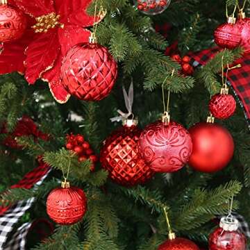36pcs Red Christmas Ball Ornaments Set for Holiday Decor