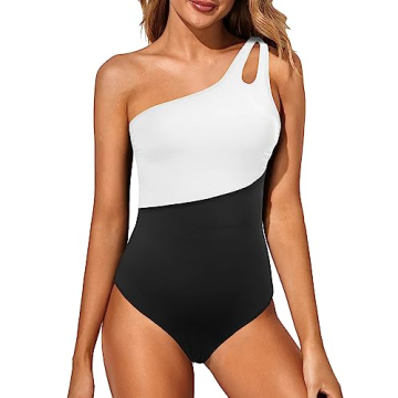 Holipick One Shoulder One Piece Swimsuit for Women Tummy Control Bathing Suits Modest Full Coverage ...
