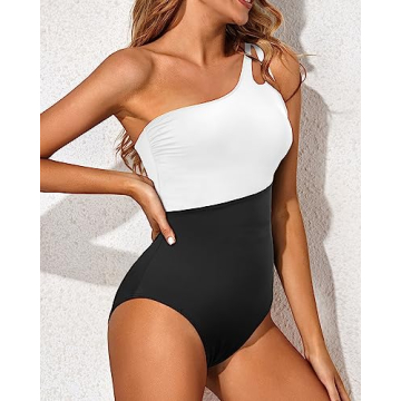 Holipick One Shoulder One Piece Swimsuit for Women Tummy Control
